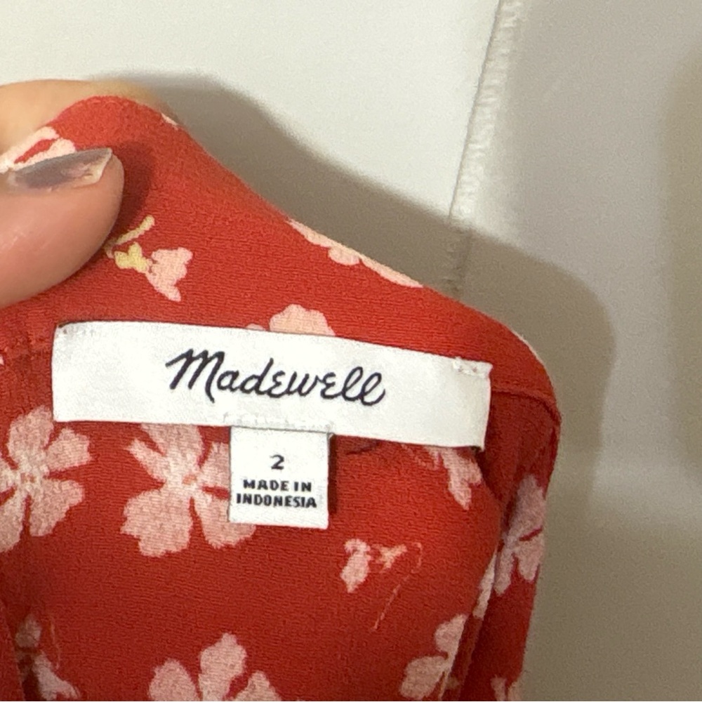 Madewell Happy Hibiscus Ruffle Wrap Midi Skirt Red Floral 2 Cottagecore Boho - Picture 11 of 12